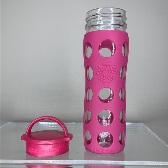 Lifefactory Pink Glass Water Bottle with Silicone Sleeve, 14 ounces - Picture 1 of 5